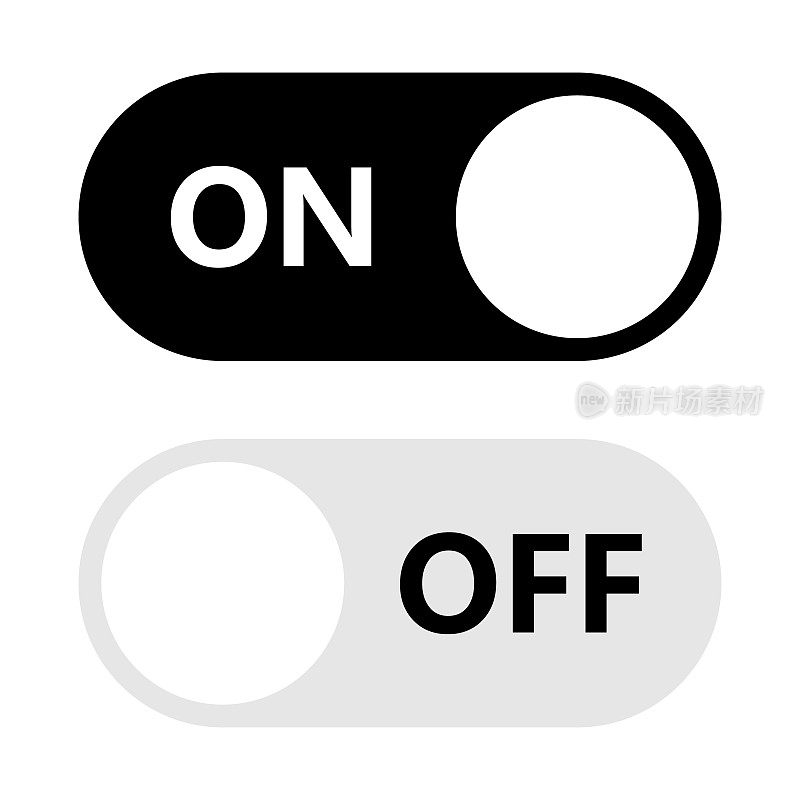 On和Off拨动开关按钮。平面设计开关按钮设置。矢量插图EPS 10